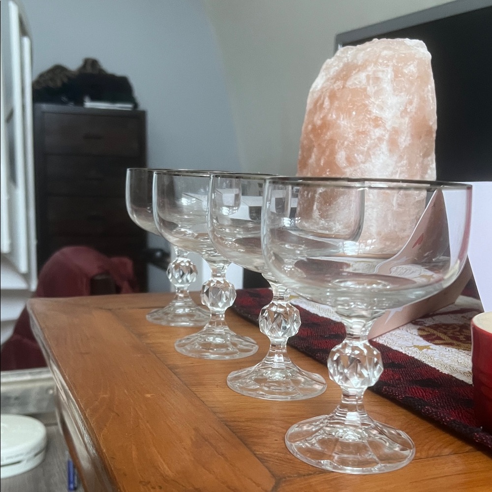 Midcentury Crystal Stem Coupe Glasses - Set of 4